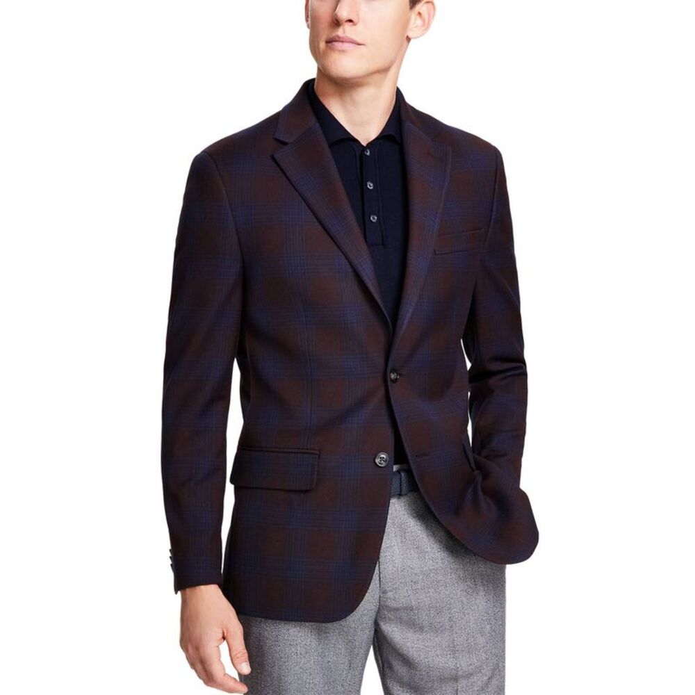 Tommy Hilfiger Mens Modern-Fit Plaid Sport Coat 38 Regular Burgundy/Blue - NWT